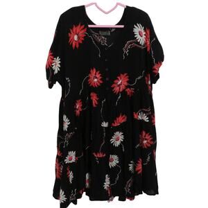 Starina Womens Sz M Black Red Daisy Floral Grunge Dress Rayon India Babydoll
